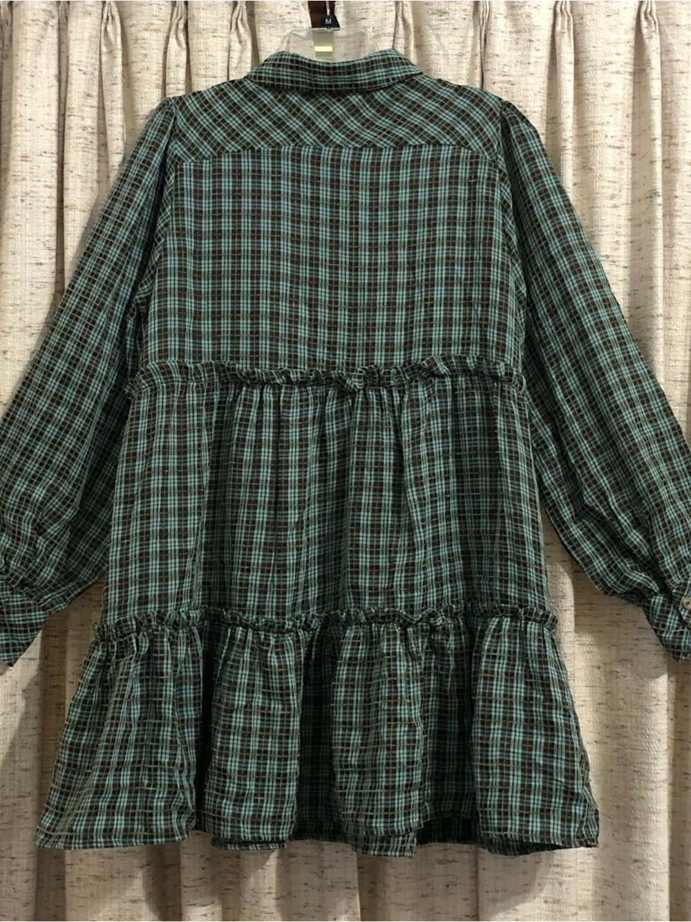 Umgee Long Sleeve Plaid Tiered Mini Dress - Large - Picture 6 of 7